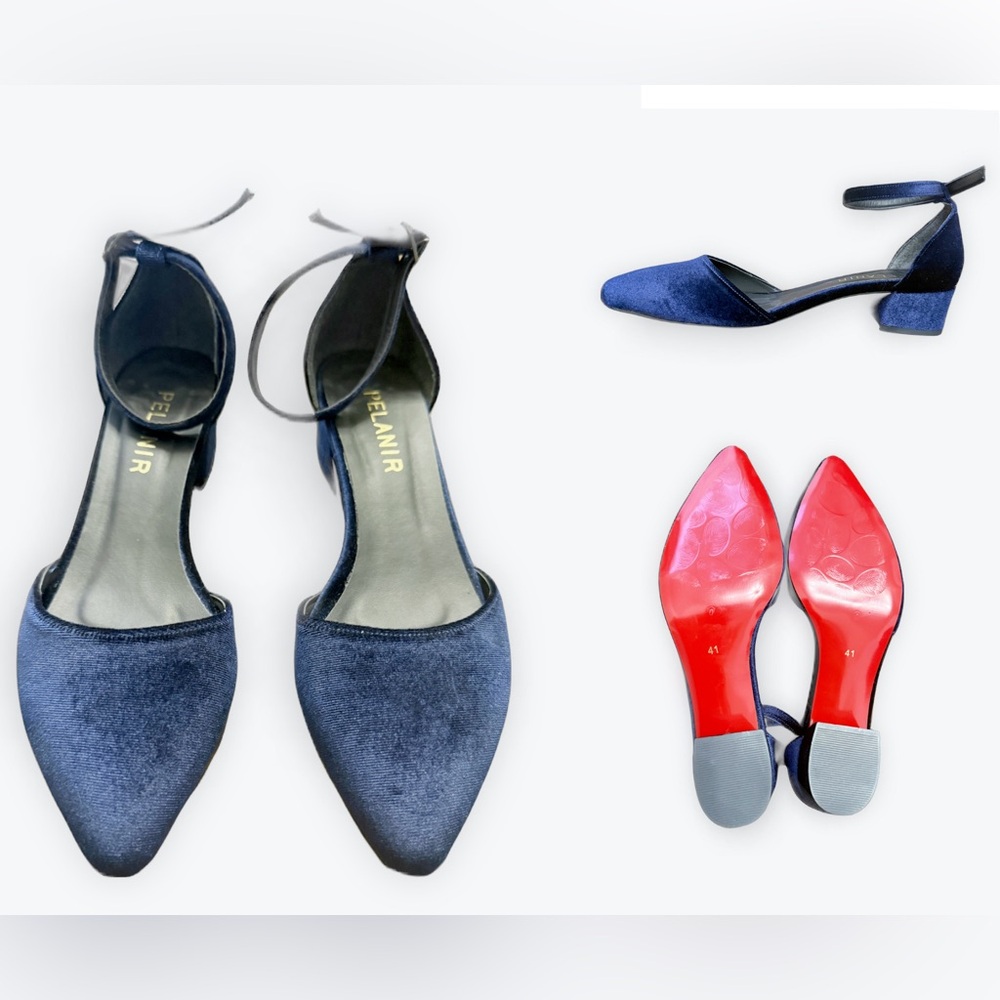 Navy Blue Velvet Mule w/ Red Bottoms Size 10 NWOT size 41 EU